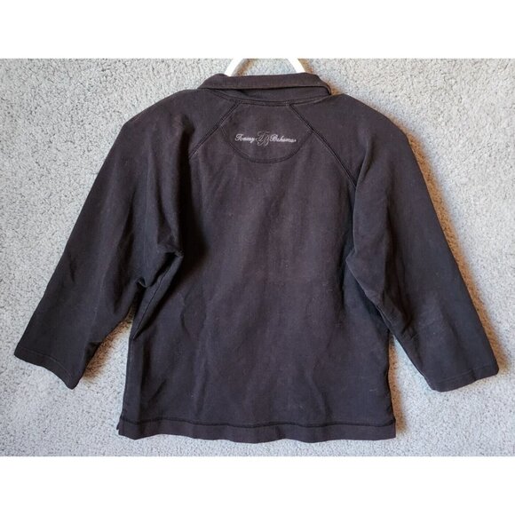 Tommy Bahama Women's 3/4 Sleeve Collared Snap Button Front Sweatshirt Black Sz M - Picture 11 of 13